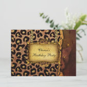 Invitation Fête d'anniversaire noire élégante Leopard Gold (Debout devant)