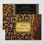Invitation Fête d'anniversaire noire élégante Leopard Gold (Devant / Derrière)
