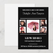 Invitation Fête d'anniversaire noire et blanche du bonbon 16 (Devant / Derrière)