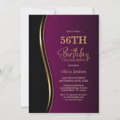 Invitation Fête d'anniversaire noire et magenta rouge (Devant)