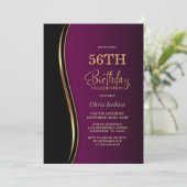 Invitation Fête d'anniversaire noire et magenta rouge (Debout devant)