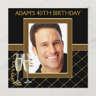 Invitation Fête d'anniversaire noire et or pour homme