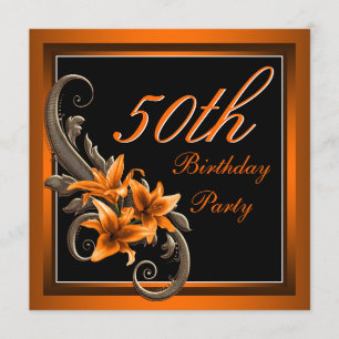 Invitation Fête d'anniversaire noire et orange élégante de