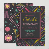 Invitation Fête d'anniversaire noire et rétro colorée (Devant / Derrière)