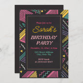 Invitation Fête d'anniversaire noire et rétro colorée (Devant / Derrière)