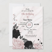 Invitation Fête d'anniversaire noire et rose douce (Devant)