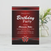 Invitation Fête d'anniversaire noire et rouge (Debout devant)