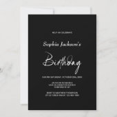Invitation Fête d'anniversaire noire minimaliste (Devant)