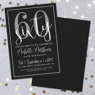 Invitation Fête d'anniversaire noire moderne pour soixantième