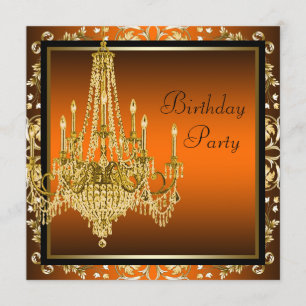 Invitation Fête d'anniversaire noire orange de lustre de