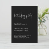 Invitation Fête d'anniversaire noire | Simple, moderne et min (Debout devant)