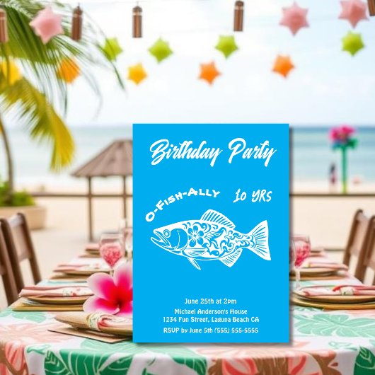 Invitation Fête d'anniversaire-O-Fish-ally poisson hawaïen