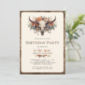 Invitation Fête d'anniversaire occidentale crâne de vache flo (Debout devant)