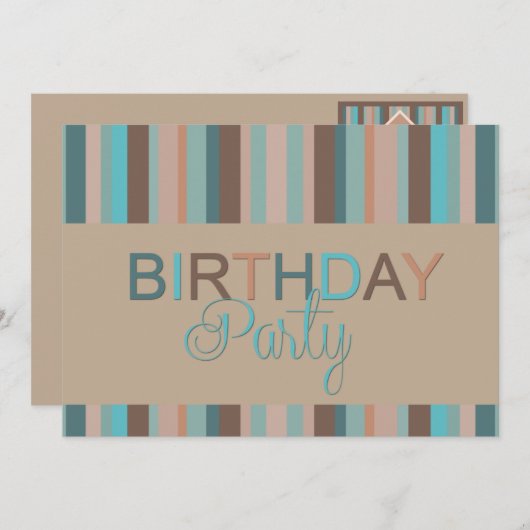 Invitation Fête d'anniversaire Ocean Blue Stripes (Devant / Derrière)