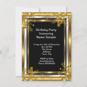 Invitation Fête d'anniversaire or noir blanc diamant floral (Dos)