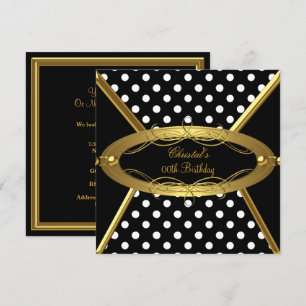 Invitation Fête d'anniversaire or noir blanc pois