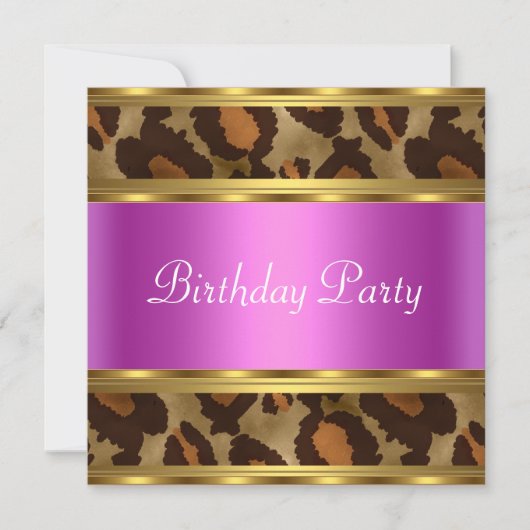 Invitation Fête d'anniversaire or rose léopard doré (Devant)