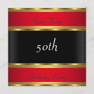 Invitation Fête d'anniversaire Or Rouge Noir