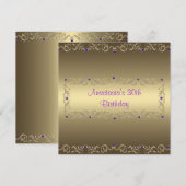 Invitation Fête d'anniversaire Or Violet Joyau (Devant / Derrière)