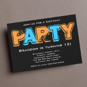 Invitation Fête d'anniversaire Orange and Blue Grunge