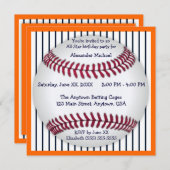 Invitation Fête d'anniversaire orange et bleue de base-ball (Devant / Derrière)