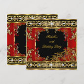 Invitation Fête d'anniversaire Ornat Rouge Asiatique Gold Bam (Devant / Derrière)