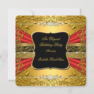 Invitation Fête d'anniversaire Ornée Rouge Noir Or