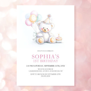 Invitation Fête d'anniversaire Ourson Mignon 1 an