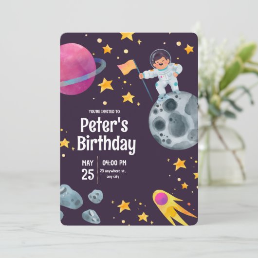 Invitation Fête d'anniversaire Outer Space Out Of This World (Debout devant)