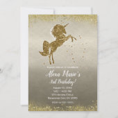 Invitation Fête d'anniversaire pailletée licorne étoiles glam (Devant)