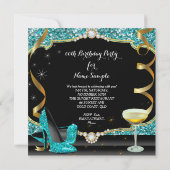 Invitation Fête d'anniversaire pailletée sarcelle noir fabule (Dos)