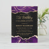 Invitation Fête d'anniversaire Paillettes d'agate violette et (Debout devant)