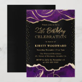 Invitation Fête d'anniversaire Paillettes d'agate violette et (Devant / Derrière)