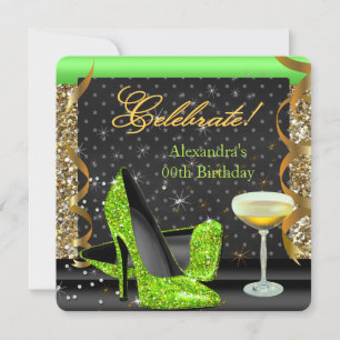 Invitation Fête d'anniversaire Paillettes Noir Lime Or Célébr