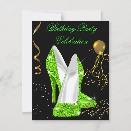 Invitation Fête d'anniversaire Paillettes Vert Lime Or (Devant)