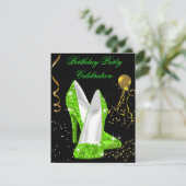 Invitation Fête d'anniversaire Paillettes Vert Lime Or (Debout devant)