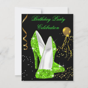 Invitation Fête d'anniversaire Paillettes Vert Lime Or