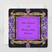 Invitation Fête d'anniversaire Paillettes Violet Or Noir (Dos)