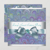 Invitation Fête d'anniversaire Paon Cachemire Sarcelle Violet (Devant / Derrière)