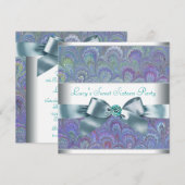 Invitation Fête d'anniversaire Paon Paisley Sarcelle Violet (Devant / Derrière)