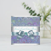 Invitation Fête d'anniversaire Paon Paisley Sarcelle Violet (Debout devant)