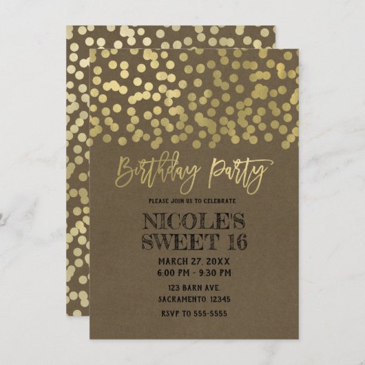 Invitation Fête d'anniversaire papier kraft rustique chic mod (Devant / Derrière)