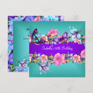 Invitation Fête d'anniversaire Papillon Bleu sarcelle Rose Vi