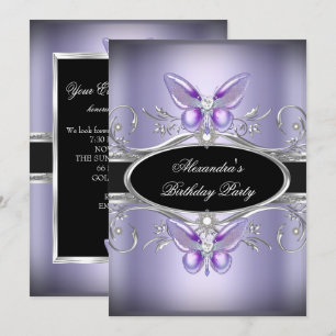 Invitation Fête d'anniversaire Papillon de nuit Bijou Noir Ar