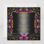 Invitation Fête d'anniversaire Papillon Noir Rose Floral (Dos)