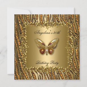 Invitation Fête d'anniversaire Papillon Papillon Or Léopard 5