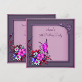 Invitation Fête d'anniversaire papillon pour femme 50 ans (Devant / Derrière)