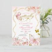 Invitation Fête d'anniversaire Papillon Rose Coquette (Debout devant)