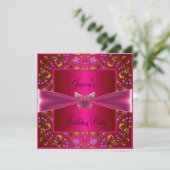 Invitation Fête d'anniversaire papillon rose fuchsia floral (Debout devant)