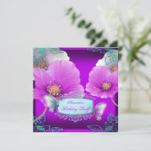 Invitation Fête d'anniversaire Papillon Rose sarcelle Violet  (Debout devant)